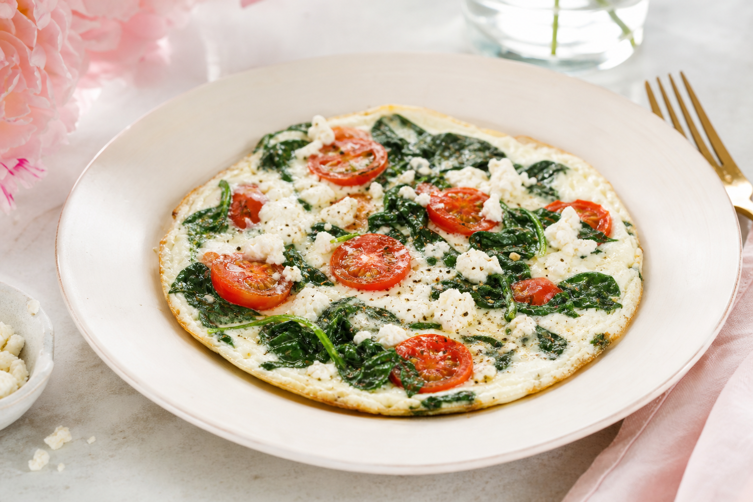 Egg white veggie frittata with spinach and feta